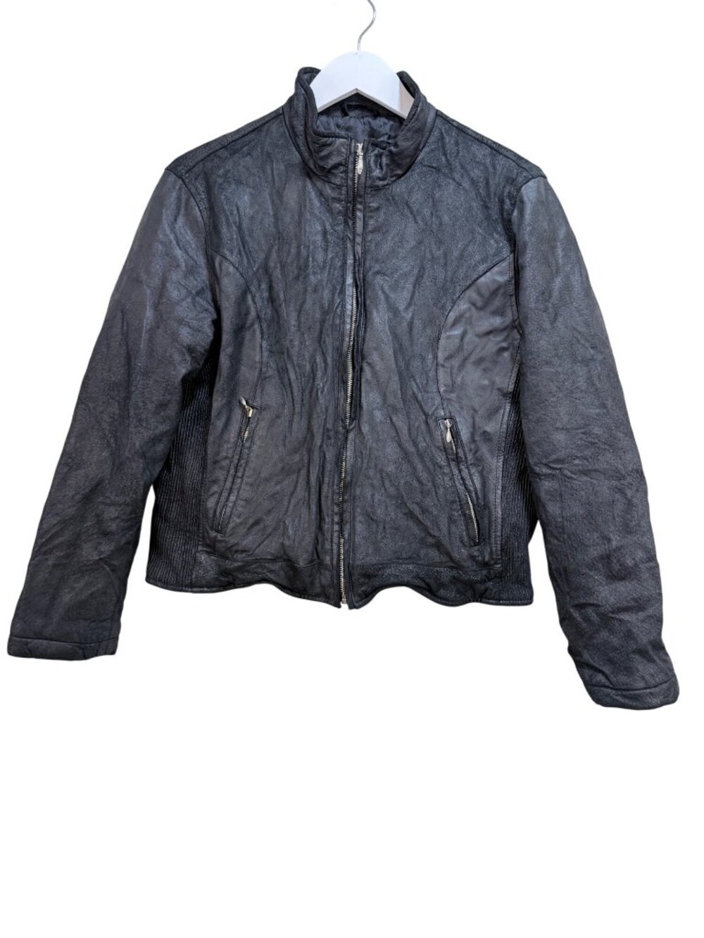 Wilsons Leather Maxima Leather Moto Jacket Textured Crinkle Vintage M/L